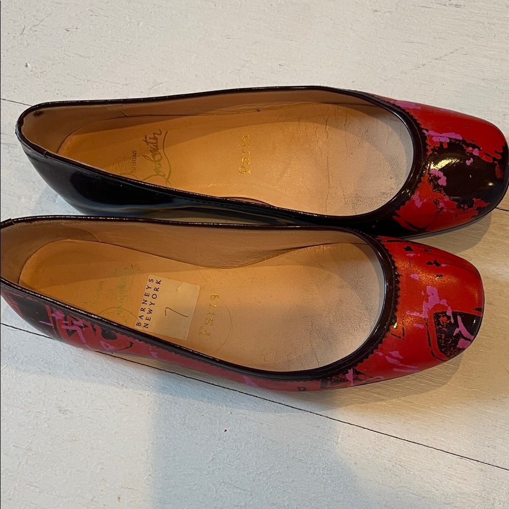 Christian Louboutin Red and Black Artistic Flats